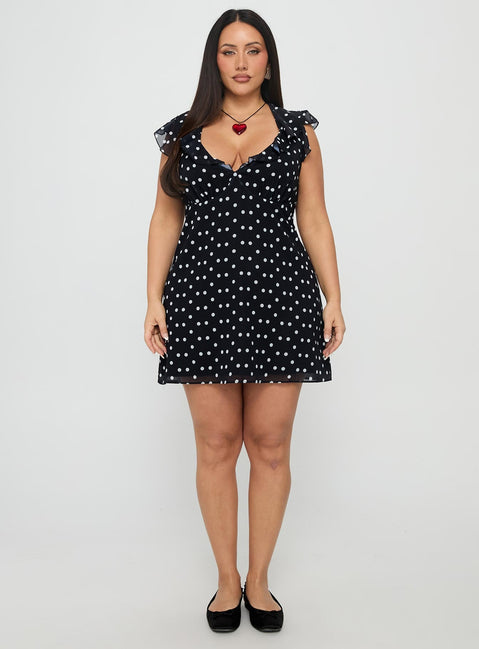 I Guess So Mini Dress Black Polka Dot Curve
