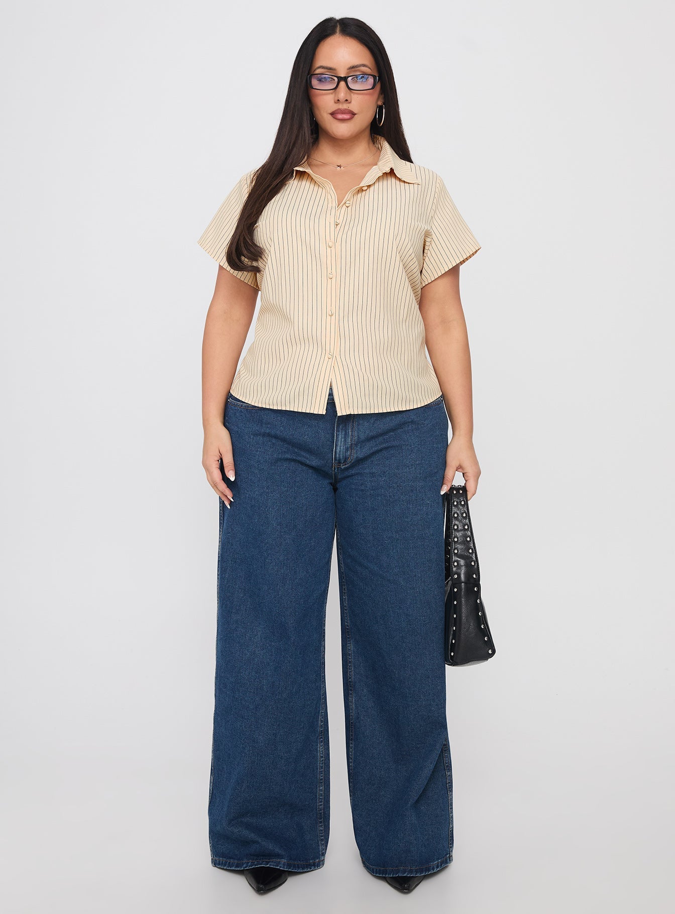 Lift Off Button Up Top Cream / Navy Stripe Curve