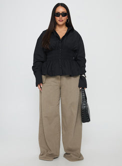 As You Are Shirred Button Up Top Black Curve