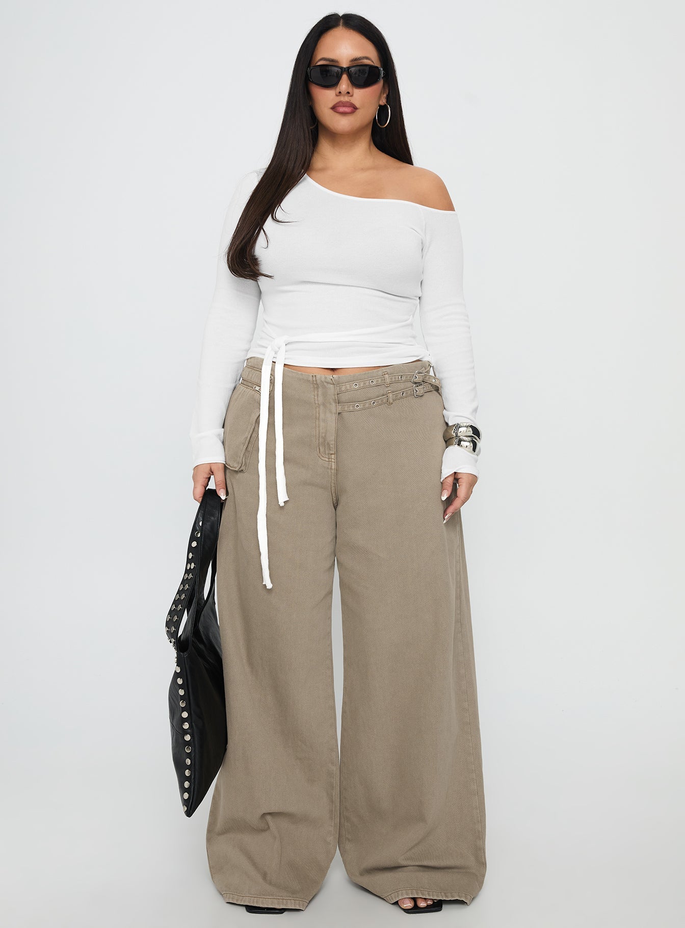 Kastor One Shoulder Long Sleeve Top White Curve