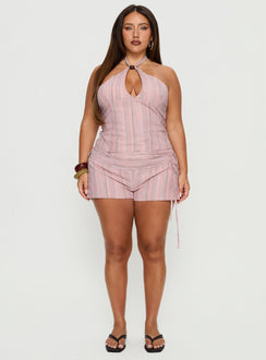 Electric Night Halter Tie Back Top Pink Stripe Curve
