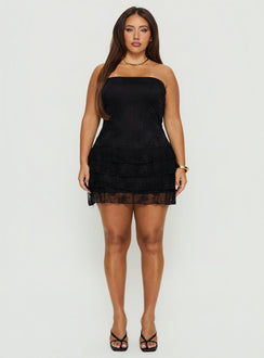 So Gorgeous Strapless Frill Playsuit Black Curve