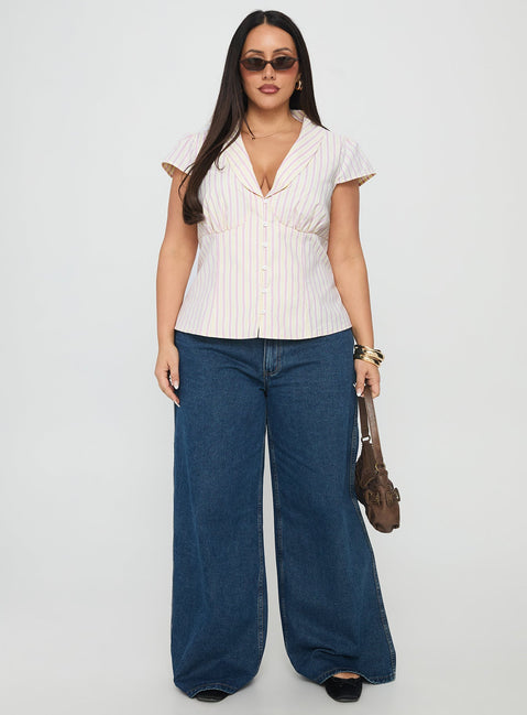 Ellis Island Collared Top Pink Stripe Curve