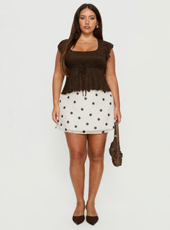 Adelaida Ruffle Mini Skirt Cream Polka Curve