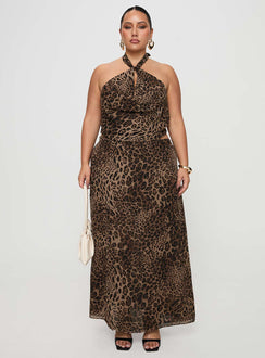 side view of model wearing Princess Polly Eleganza Top Leopard Curve Sleeveless 