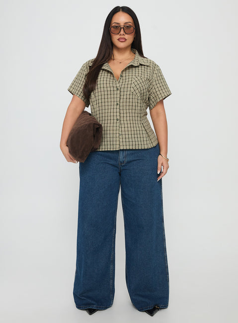 Alma Mater Top Green Check Curve