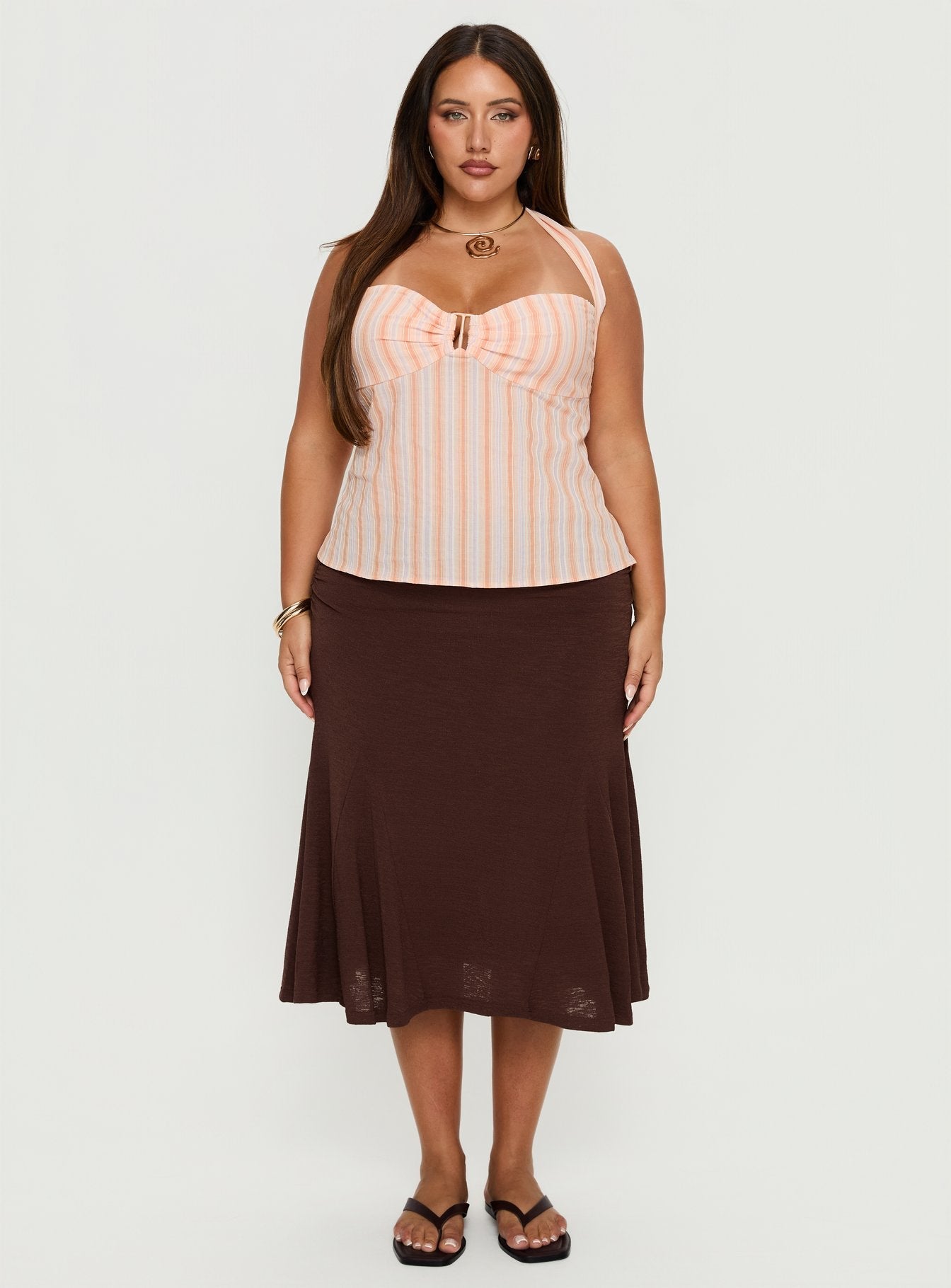 Isabetta Halter Top Orange Stripe Curve