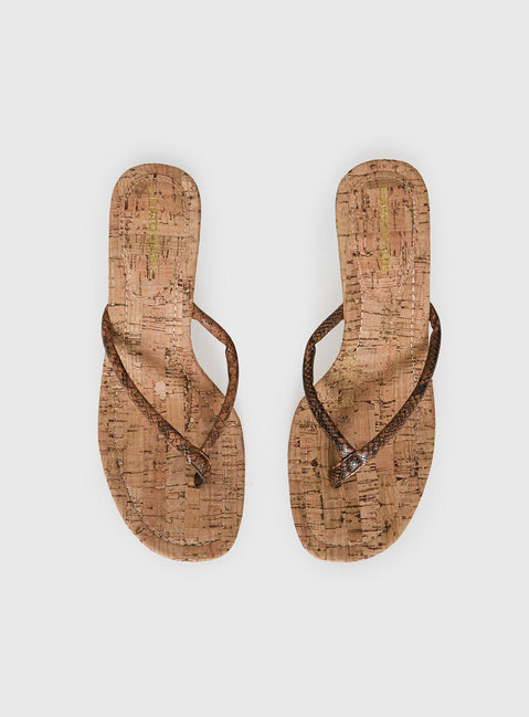 Fluke Cork Wedge Thong Heels Chocolate