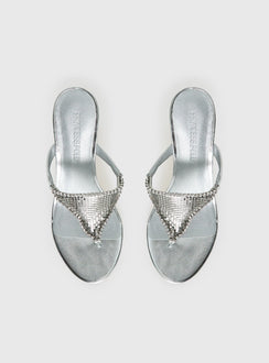 Miss You More Glitter Mesh Heels Silver
