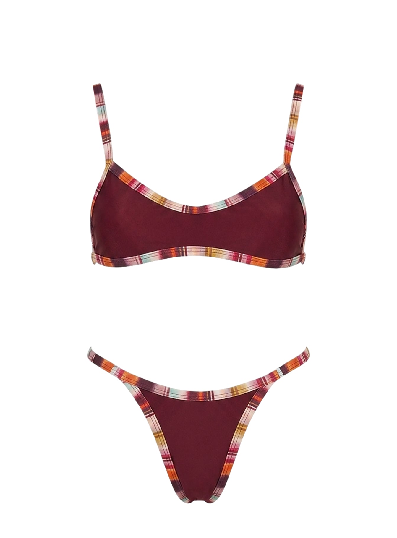 Remaro Contrast Bikini Top Burgundy Multi