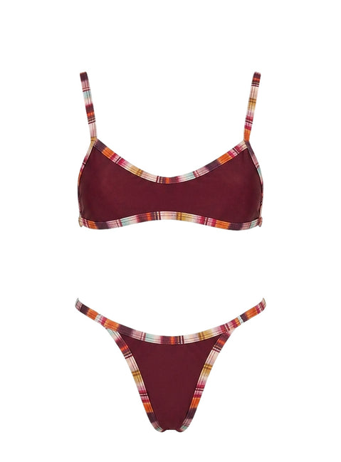 Remaro Contrast Bikini Top Burgundy Multi