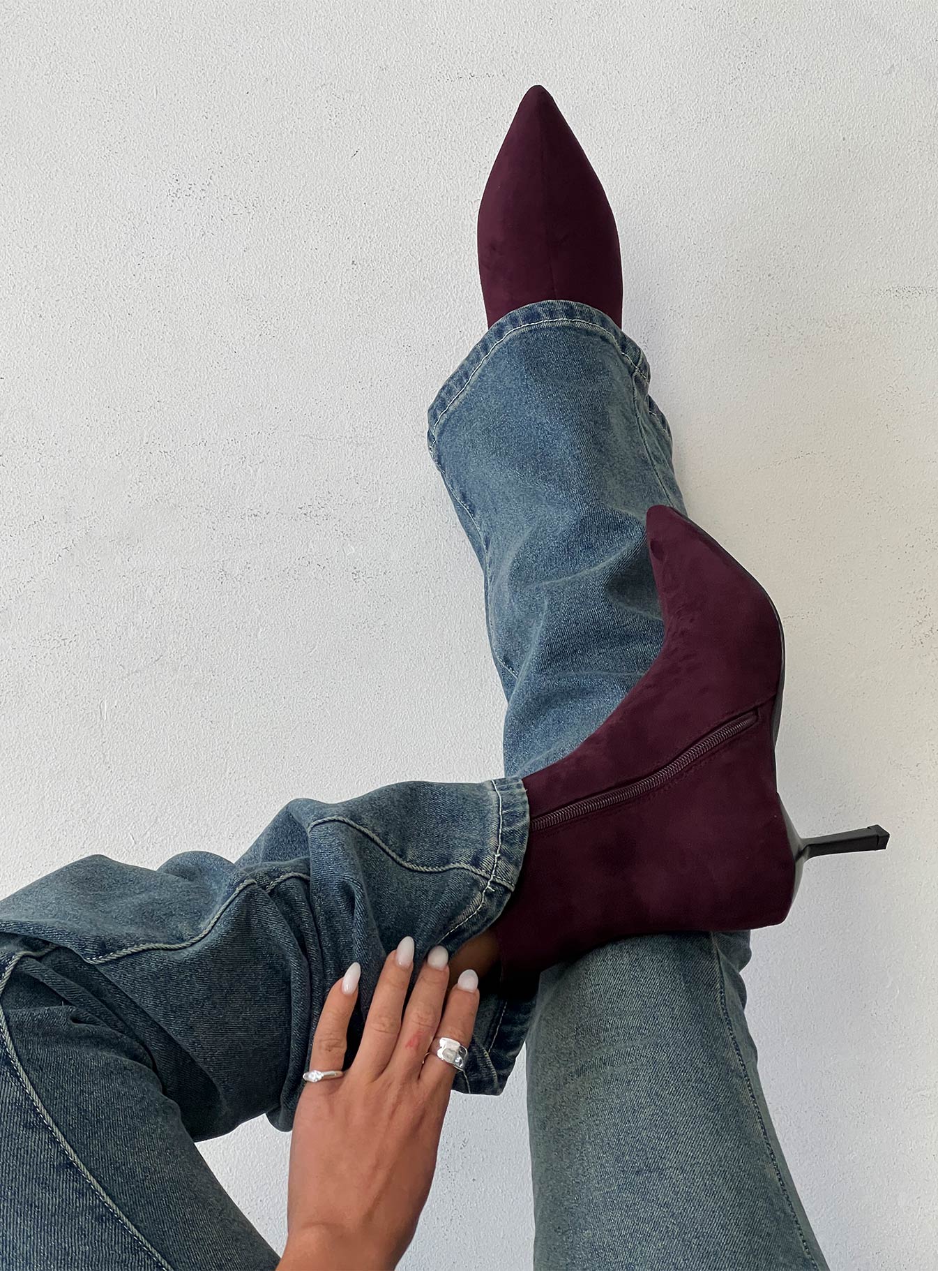 Serene Faux Suede Pointed Toe Ankle Boots Burgundy