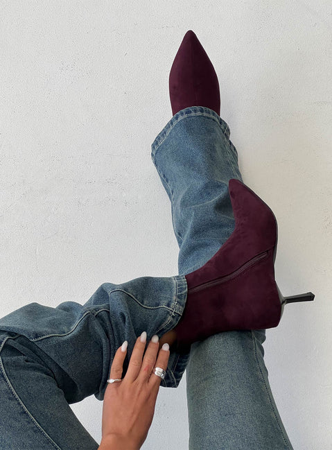 Serene Faux Suede Pointed Toe Ankle Boots Burgundy