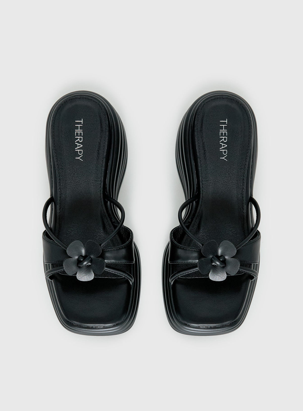 Therapy Flaunt Platform Flower Detail Sandals Black