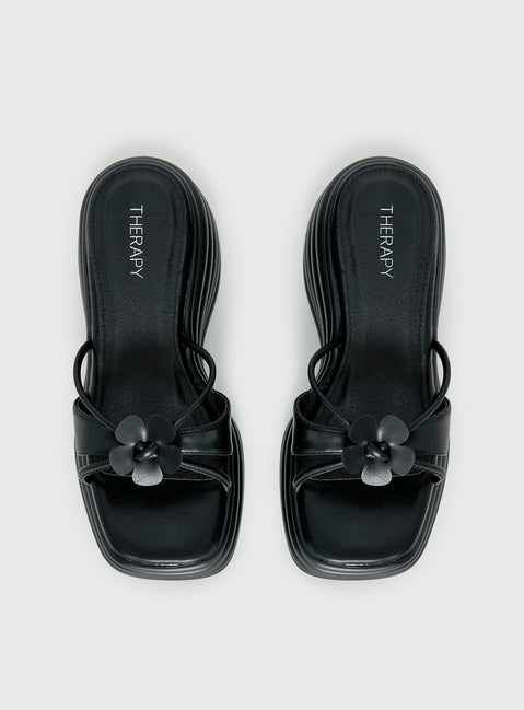 Therapy Flaunt Platform Flower Detail Sandals Black