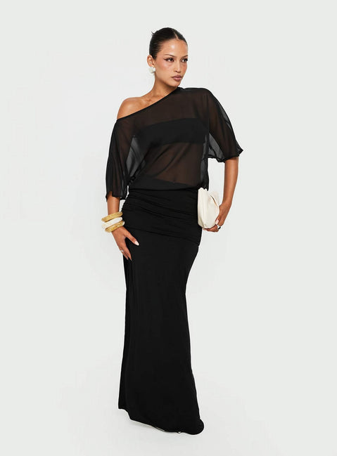 Lionne Slouchy Off Shoulder Maxi Dress Black
