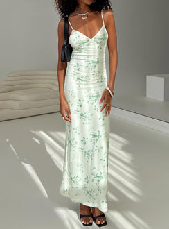 back view of model wearing Princess Polly Mellieha Maxi Dress Cream V-Neck 