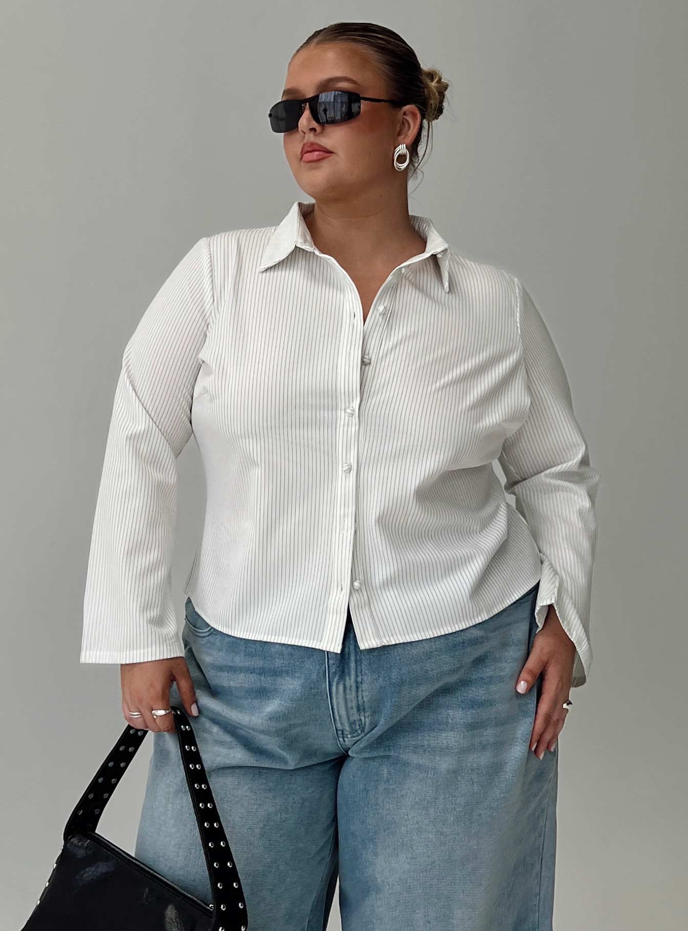 Anni Stripe Shirt Pinstripe White Curve