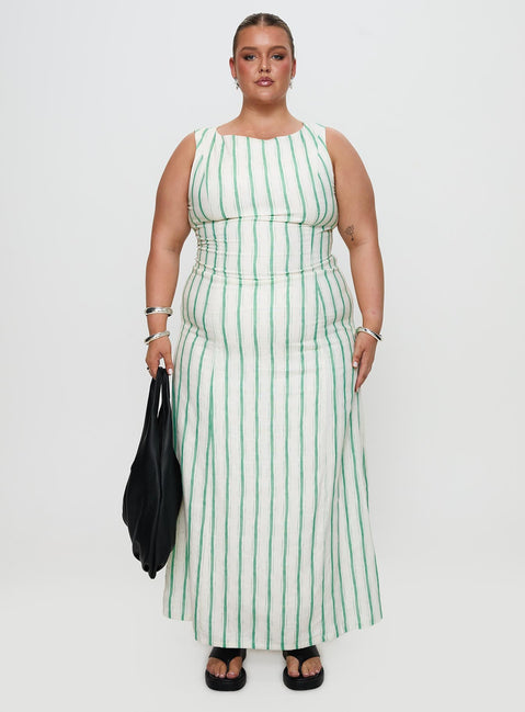 Lewisa Maxi Dress Green Stripe Curve