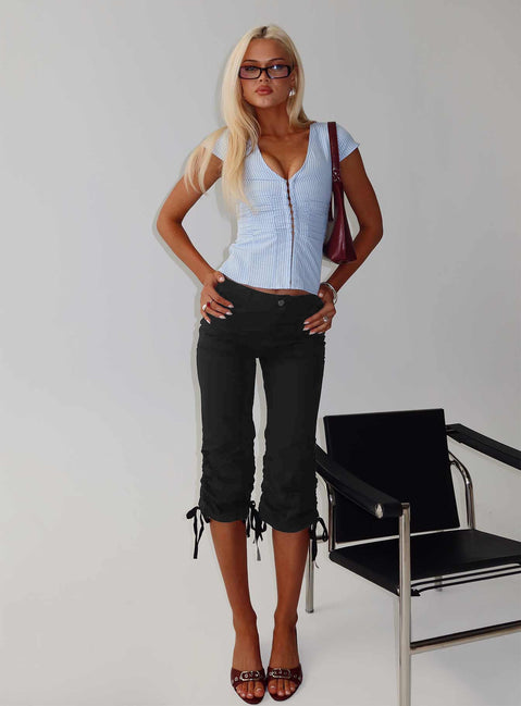 front view of model wearing Princess Polly Hot Rod Capri Pant Black 