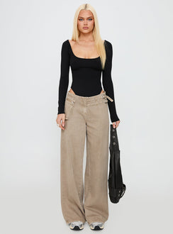 front view of model wearing Princess Polly All Tied Up Long Sleeve Bodysuit Black Long Sleeve Tops 