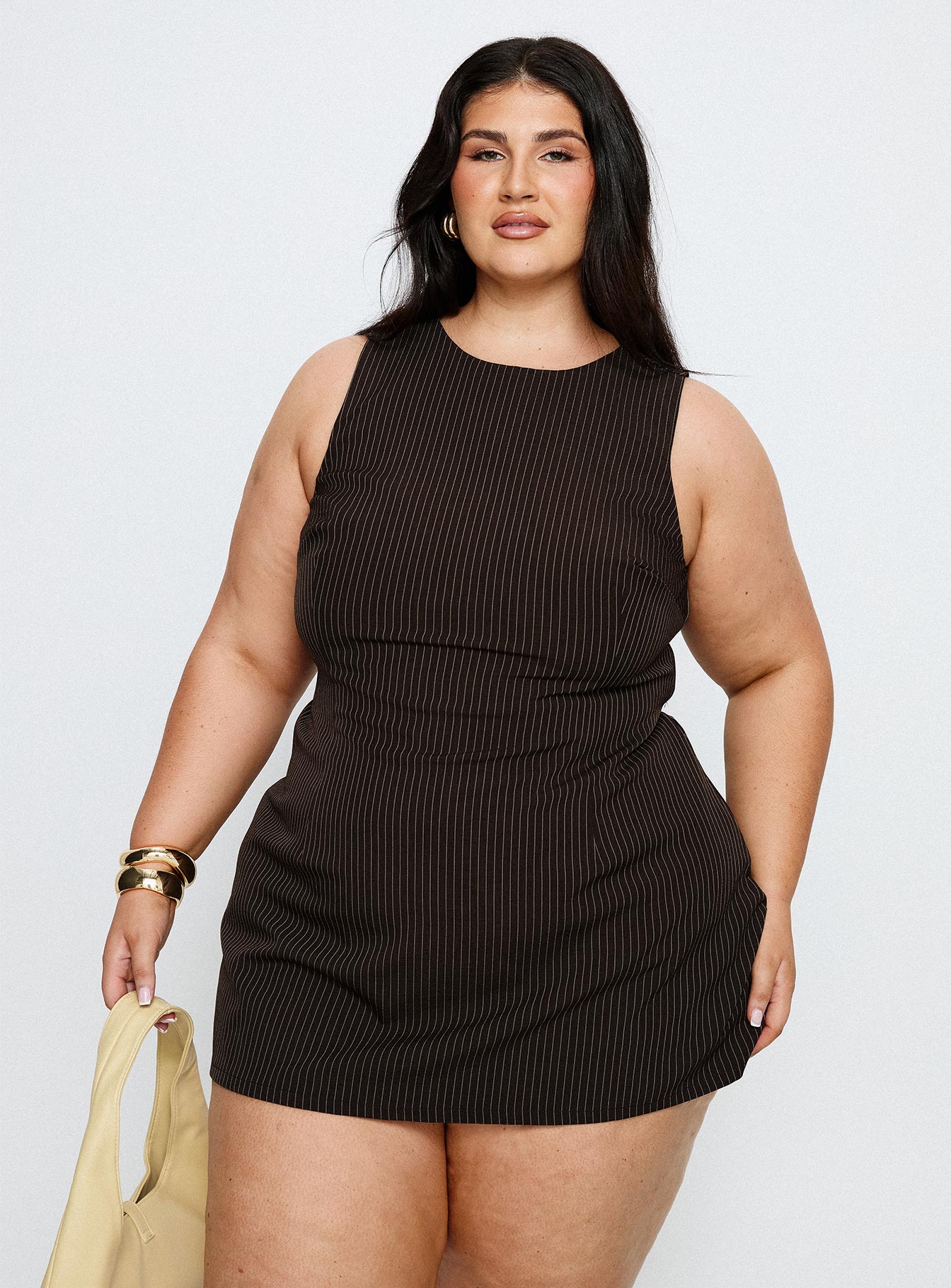 Yumiko Romper Brown Pinstripe Curve