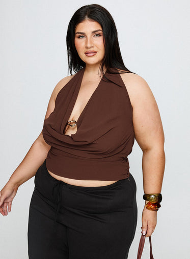 Treat You Better Plunge Hardware Detail Top Chocolate Curve