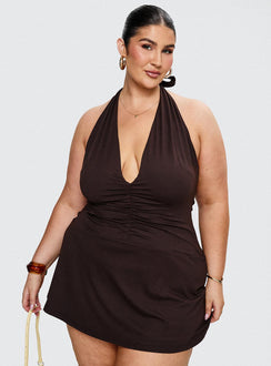 Rafelle Halter Mini Dress Brown Curve