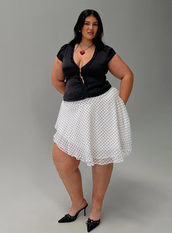 Evanescence Asymmetrical Midi Skirt White / Polka Dot Curve