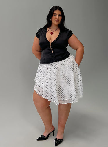 Evanescence Asymmetrical Midi Skirt White / Polka Dot Curve