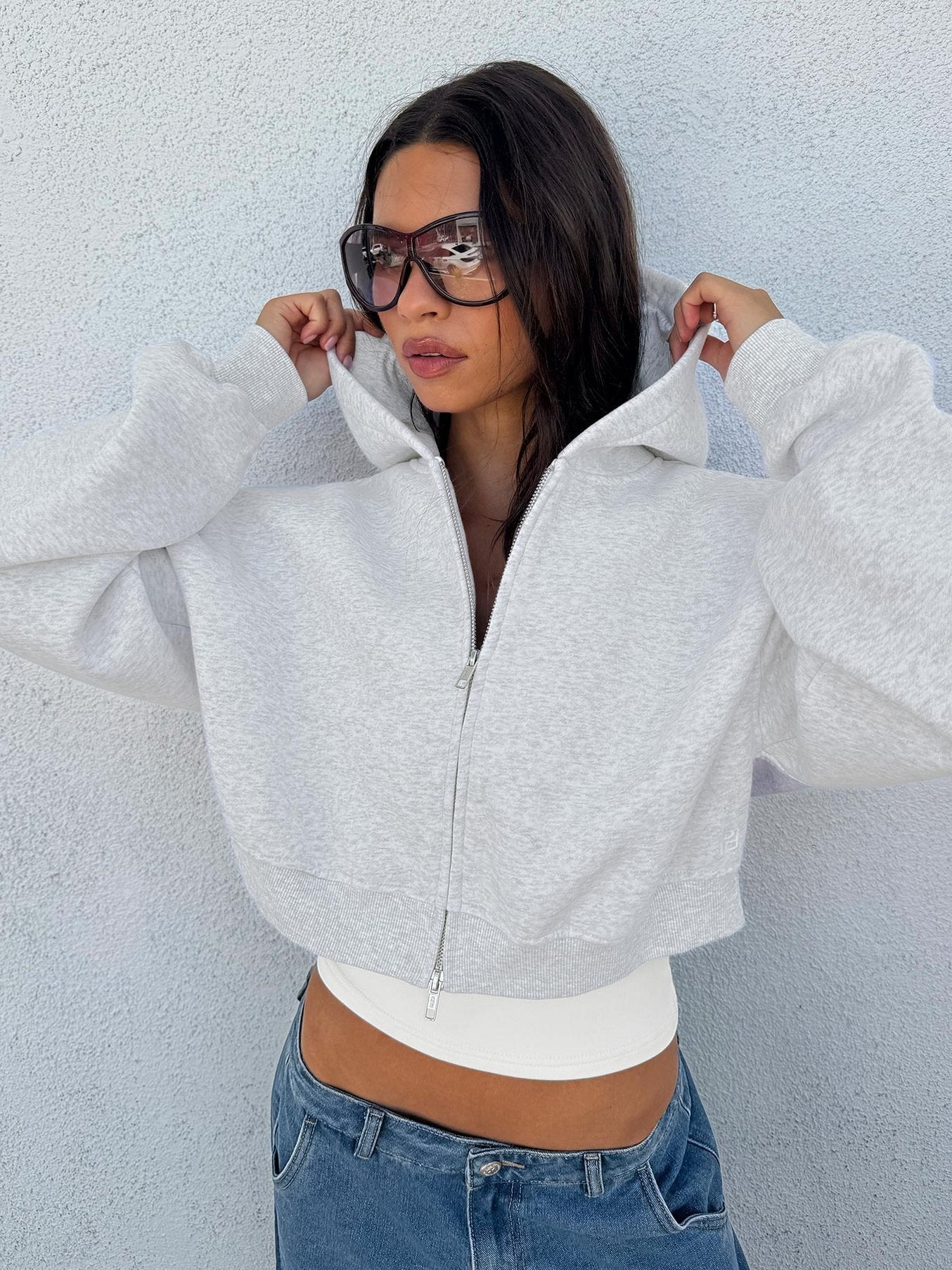 Zellah Double Ended Zipper Hoodie Grey Marle