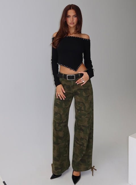 Strike Out Mid Rise Wide Leg Jeans Camouflage