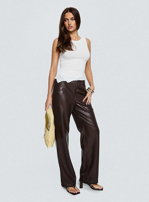 Sixth Sense Faux Leather Pants Brown