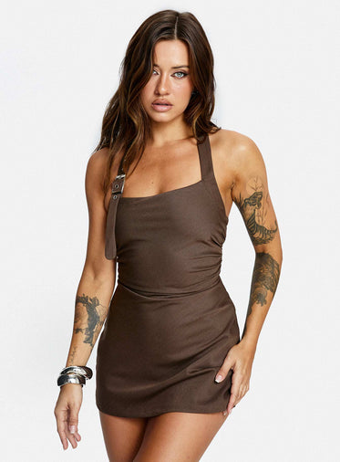 Deona Tailored Mini Dress Brown