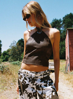 Treat You Better Ring Detail Faux Leather Top Brown