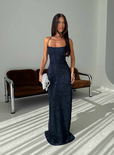 princess polly navy blue dress Voila Lace Maxi Dress Navy / Black