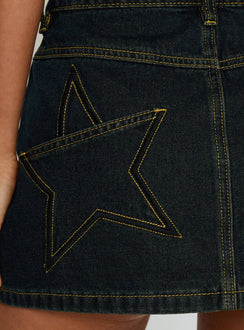 product Princess Polly Electric Star Patch Pocket Mini Skirt Dark Blue Wash Mini Skirts Skirts 