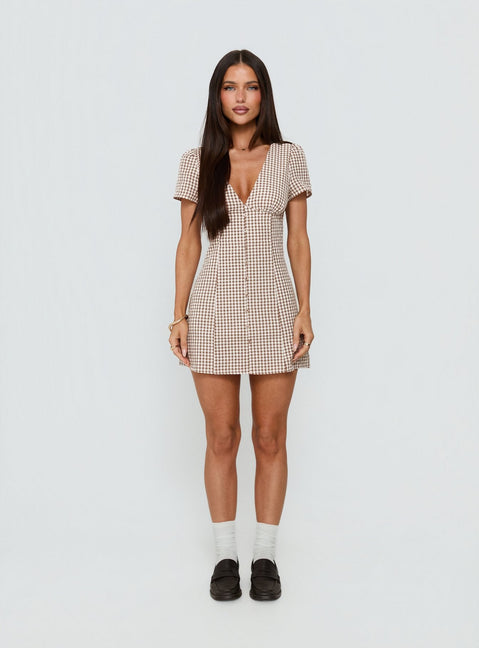 Loveliness Playsuit Brown Check Tall