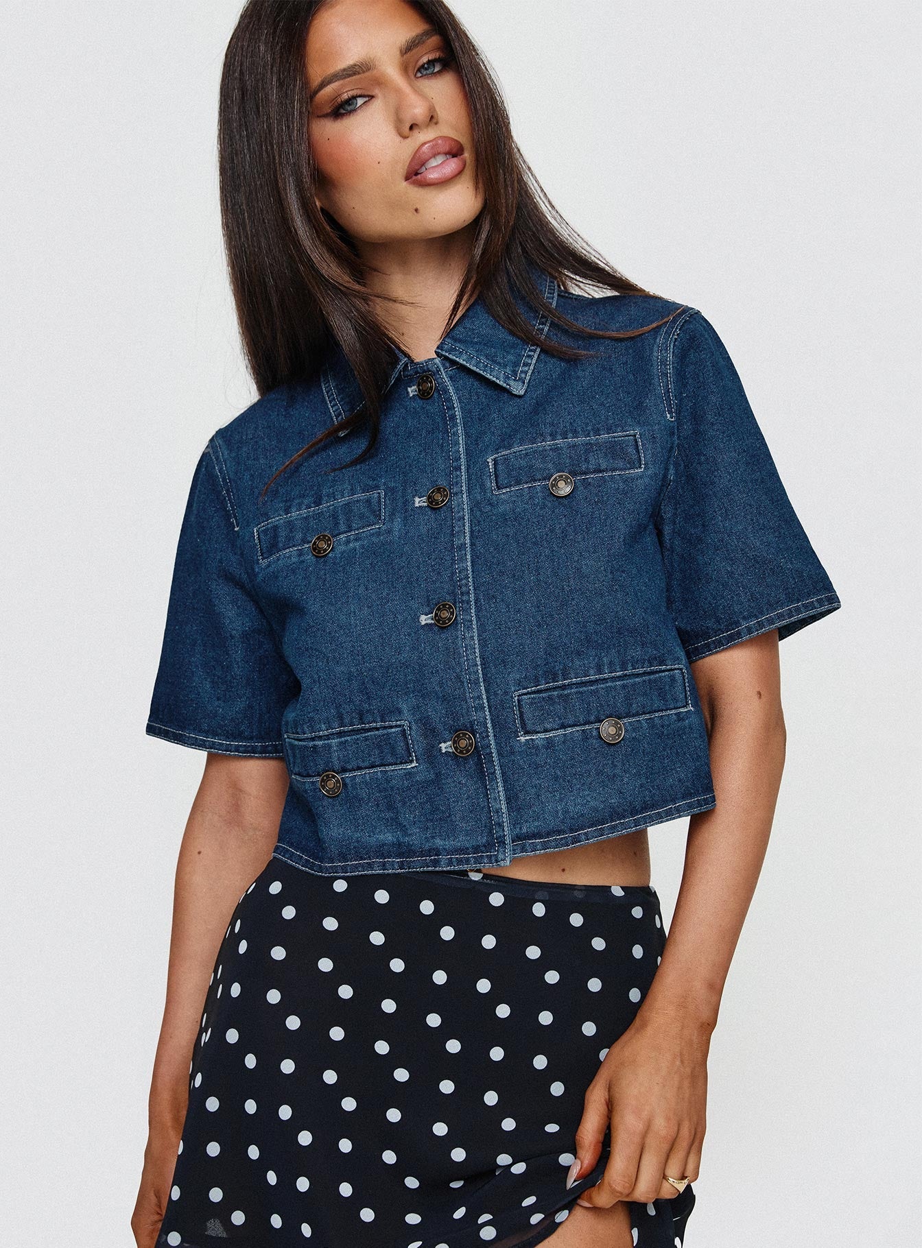 Halston Denim Top Blue Denim