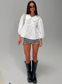 Narelle Deep Collar Blouse Top White