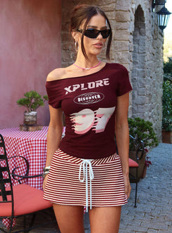 Xplore 97 Off Shoulder Graphic Top Burgundy