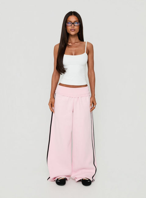 Lockie Foldover Baggy Track Pants Pink / Black