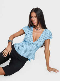 Dalanna Cap Sleeve Top Blue Polka