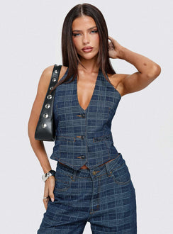 Renewal Halter Top Indigo Plaid