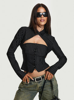 front view of model wearing Princess Polly Amor Mio Two Piece Top Multi Full Sleeves 