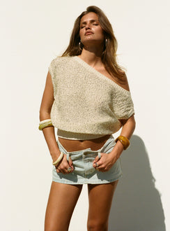 Marysa Sequin Knit Blouson Top Cream