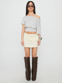   front view of model wearing Princess Polly Supersonic Belted Denim Mini Skirt Ivory Mini Skirts Skirts 