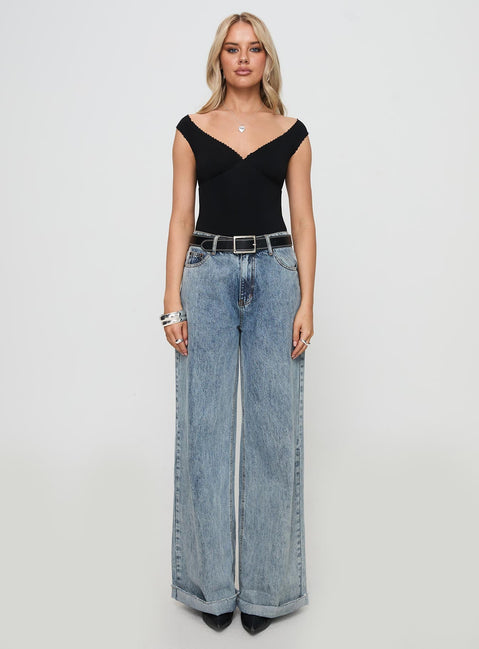 front view of model wearing Princess Polly Faure Bodysuit Black Sleeveless V-Neck 