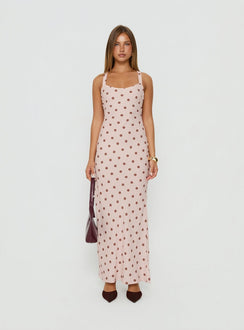 Picante Bias Cross Back Maxi Dress Pink Polka