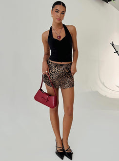   front view of model wearing Princess Polly Tejano Mini Skirt Leopard Petite Mini Skirts 